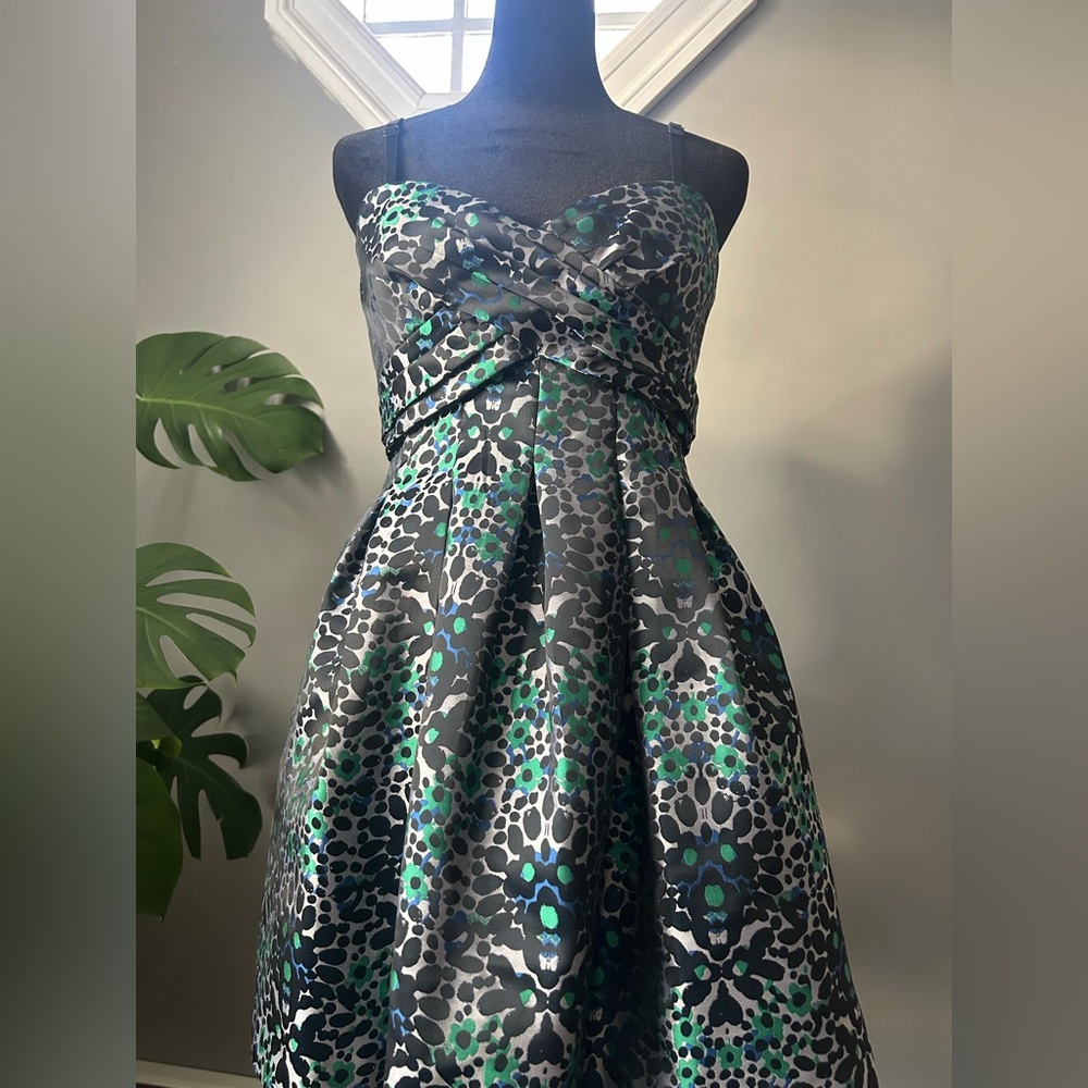 BCBGMaxAzria Blue and Green Patterned Mini Dress